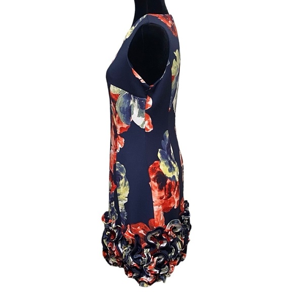 Donna Ricco Tropical Floral Cupcake Hem Scuba Sheath Dress Navy Size 10 - Picture 3 of 9